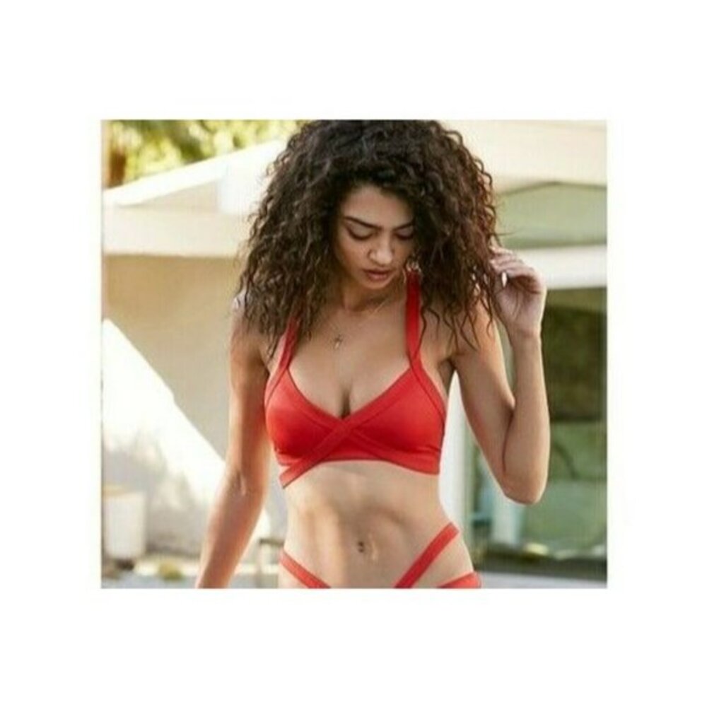 Y2K Sporty Red Bikini Top‎ Womens L Strappy Baddie Sexy Swimsuit KENDALL KYLIE
